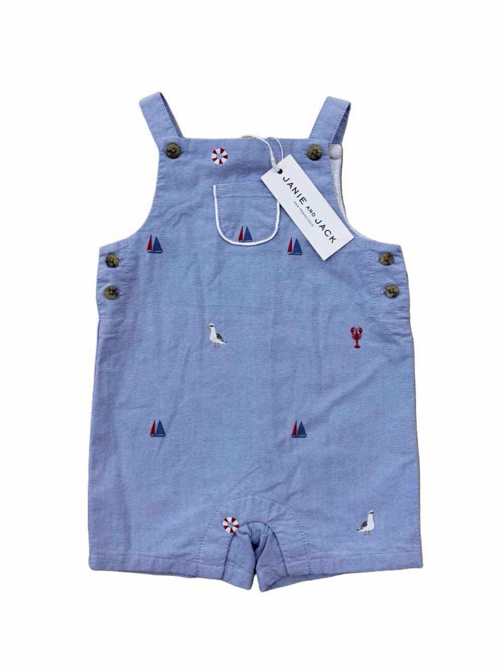 Janie and Jack NWT Size 3-6 Months Blue Nautical Sailboat Lobster Overall Romper